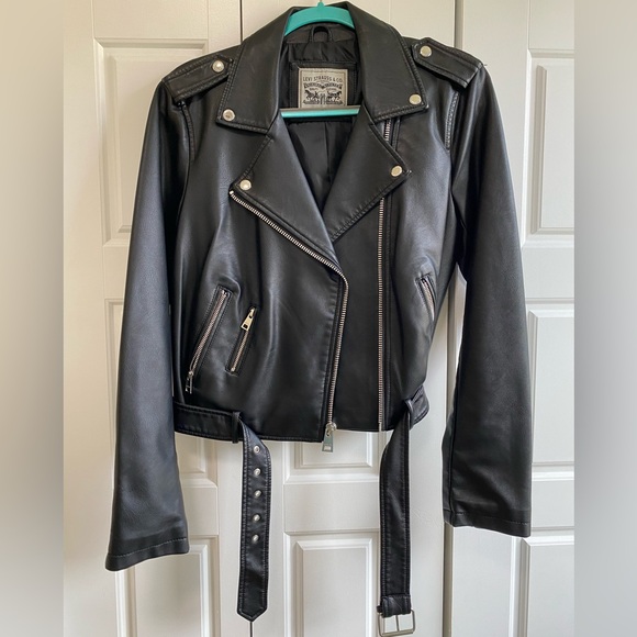 Levi’s Faux-Leather Black Belted Hem Moto Jacket - Picture 2 of 5